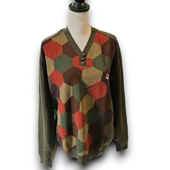 Dolce & Gabbana Vintage Olive Green Geometric Wool Pullover Sweater, Size L/XL - Picture 11 of 12